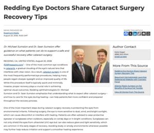 Board-certified Redding ophthalmologists detail helpful recovery tips following cataract surgery.